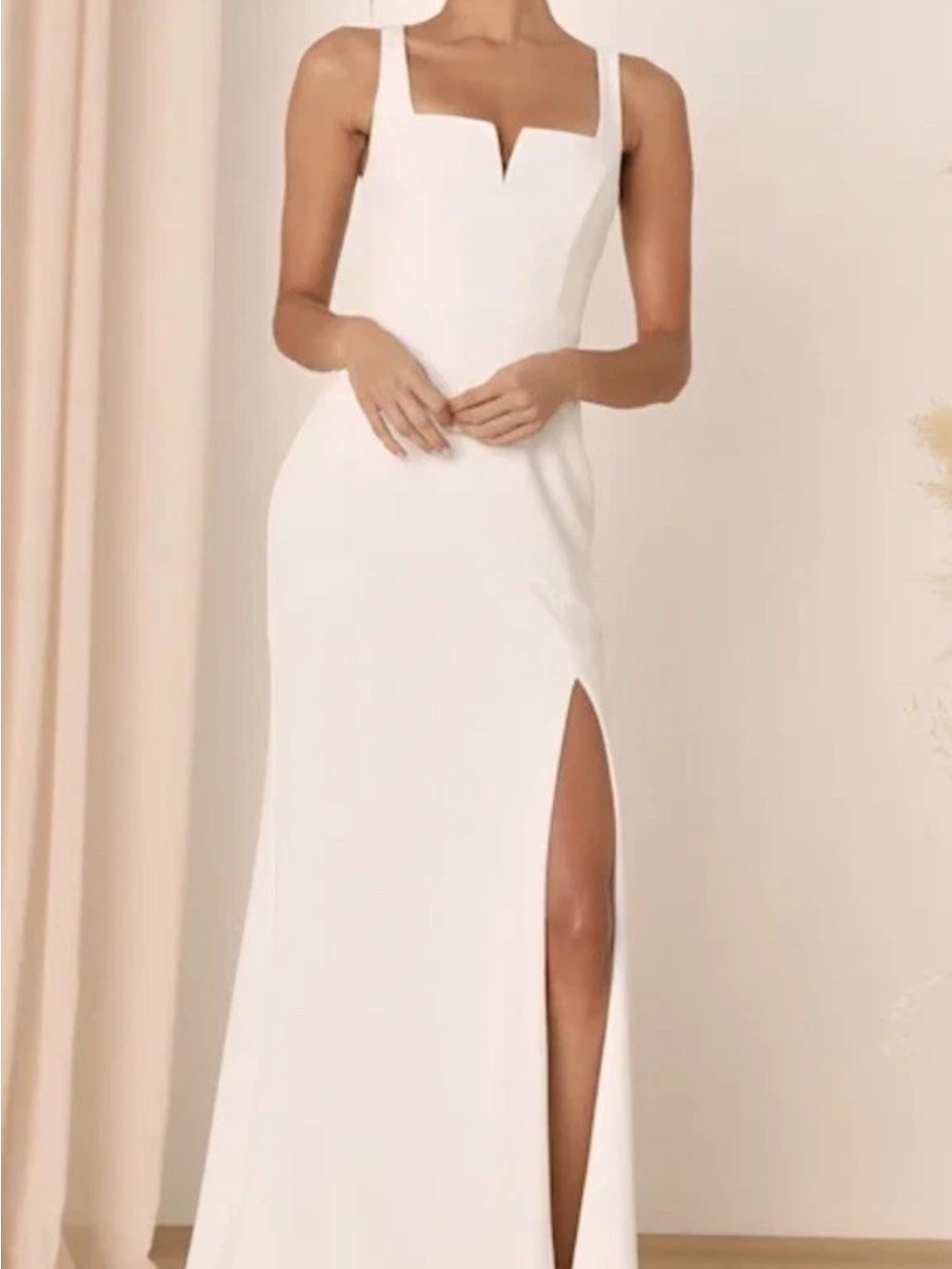 NWT Lulu's White Square Neck Maxi Dress with High Side Slit XS
